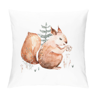 Personality  Woodland Watercolor Cute Animals Baby Squirrel . Scandinavian Squirrel Forest Nursery Poster Design. Isolated Charecter. Pillow Covers