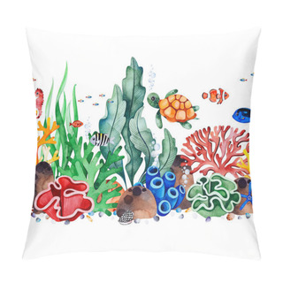 Personality  Watercolor Collection With Underwater Creatures On White Background  Pillow Covers