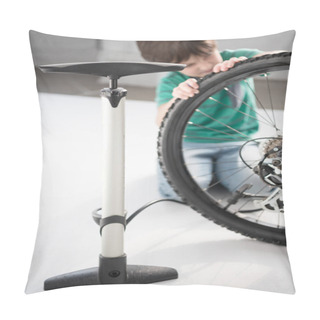 Personality  Boy Inflating Bicycle Tire Pillow Covers