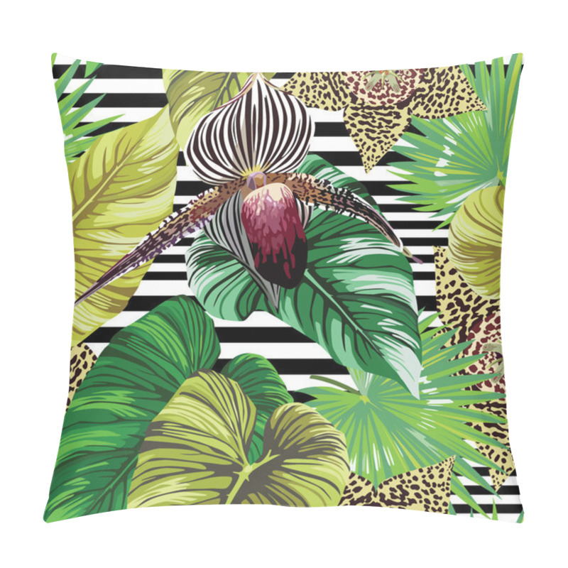 Personality  Orchid And Spots Exotic Flowers With Palm Leaves Tropical Pattern Pillow Covers