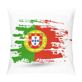 Personality  Grunge Brush Stroke With Portugal National Flag. Style Watercolor Drawing. Vector Isolated On White Background. Pillow Covers