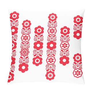 Personality  Polish Retro Folk Art Vector Long Vertical Design Elements Set Inspired By Floral Traditional Embroidery, Greeting Card Patterns Pillow Covers