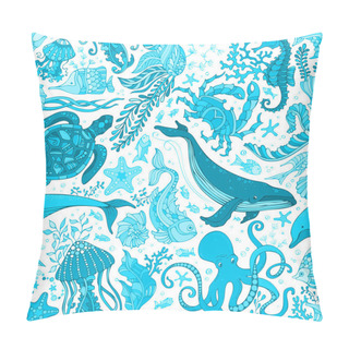 Personality    Blue Underwater Sea Life Boundless Background. Pillow Covers