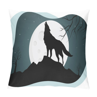 Personality  Halloween Black Wolf Howling Vector Illustration Pillow Covers