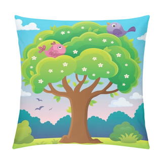 Personality  Springtime Tree Topic Image 5 - Eps10 Vector Illustration. Pillow Covers