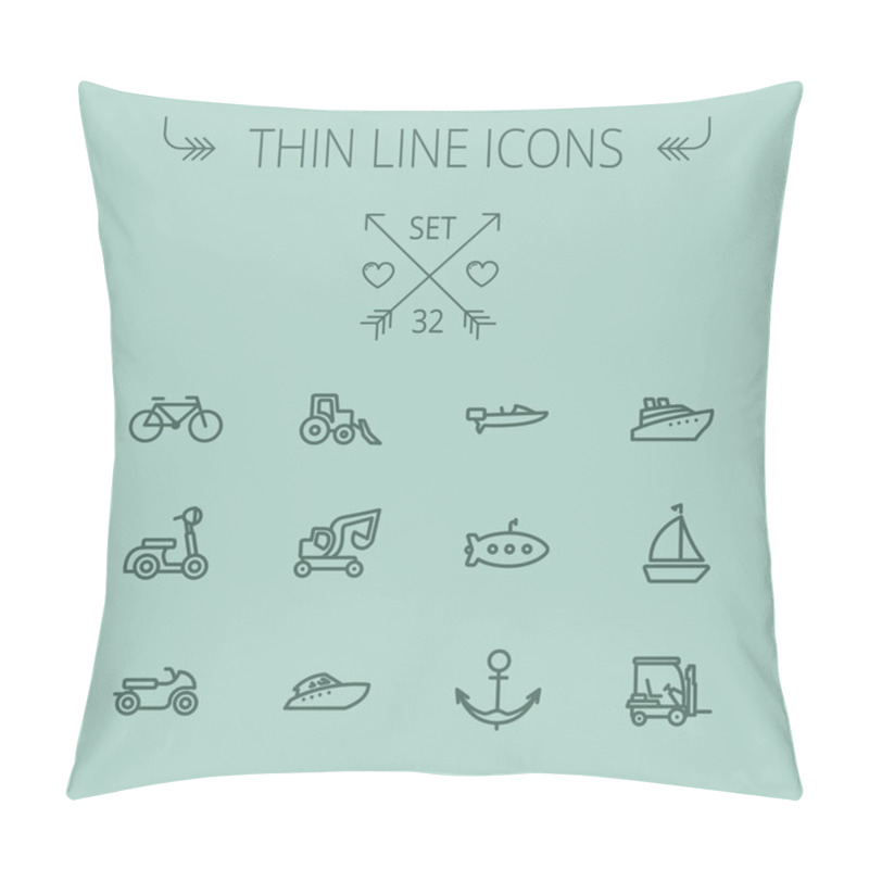 Personality  Transportation Thin Line Icon Set Pillow Covers
