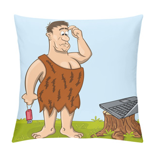 Personality  Primitive Man Is Looking At The Laptop Pillow Covers