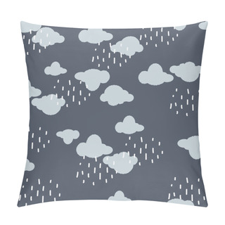 Personality  Cute Hand Drawn Vector Clouds Rainy Season Seamless Pattern Cartoon Background With Rain Drops Vector Illustration,Design For Fashion , Fabric, Textile, Wallpaper, Cover, Web , Wrapping And All Prints  Pillow Covers