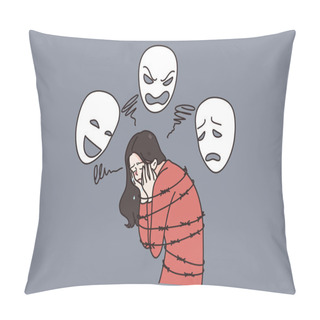 Personality  Stressed Woman Struggle With Mental Illness Pillow Covers