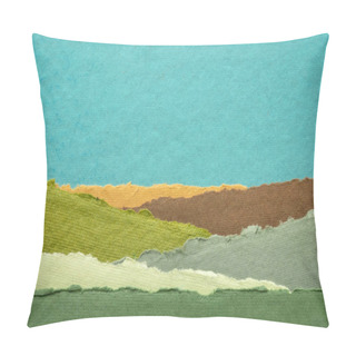 Personality  Abstract Landscape With Blue Sky And Green Fields In A Valley - A Collection Of Colorful Handmade Indian Papers Produced From Recycled Cotton Fabric Pillow Covers