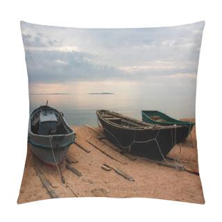 Personality  Boats On The Shore Sea. Pillow Covers
