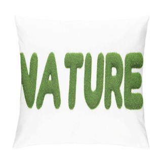 Personality  The Word NATURE Displayed In A Rich Green Grass Texture, Symbolizing The Essence Of The Natural World And Environmental Themes, Isolated On A White Background. 3D Render Illustration Pillow Covers