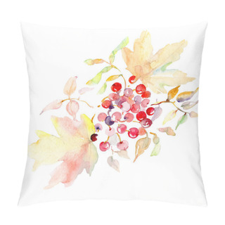Personality  Bouquet With Rowanberry Floral Botanical Leaves. Wild Spring Leaf Isolated. Watercolor Background Set. Watercolour Drawing Fashion Aquarelle. Isolated Bouquet Illustration Element. Pillow Covers
