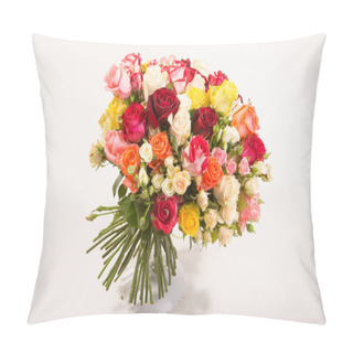 Personality  Bouquet Of Assorted Multicolored Roses Isolated On White Background. Pillow Covers