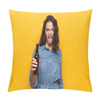 Personality  Young Hispanic Woman With Cheerful, Carefree, Rebellious Attitude, Joking And Sticking Tongue Out, Having Fun Pillow Covers