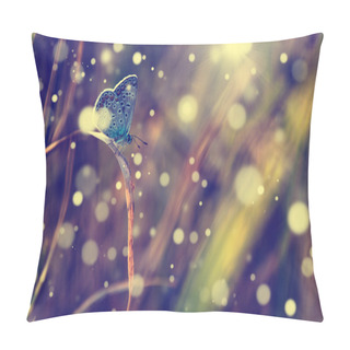 Personality  Antique Style Photo Of Butterfly On Flower With Grunge Old Paper Texture Pillow Covers