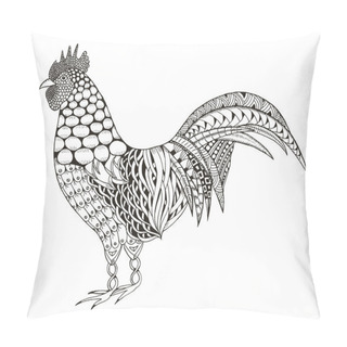 Personality  Rooster Zentangle Stylized, Vector, Illustration, Pattern, Freehand Pencil, Hand Drawn. Cock Black And White. Ornate. Zen Art. Pillow Covers
