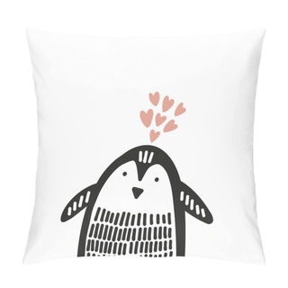 Personality  Cute Nursery Hand Drawn Little Penguin In Love, Baby Animal Print. Vector Illustration, Scandinavian Style Pillow Covers