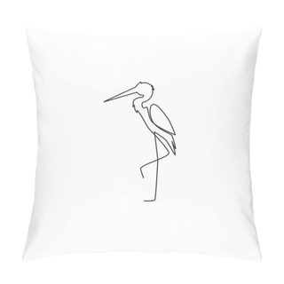 Personality  Single Continuous Line Drawing Of Adorable Standing Heron For Company Logo Identity. Long Legged Freshwater Bird Mascot Concept For Conservation Icon. Modern One Line Draw Design Vector Illustration Pillow Covers