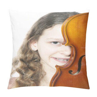 Personality  Young Girl With Braces Behind Violin Pillow Covers