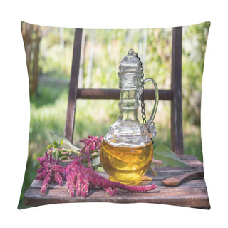 Personality  A Bottle Of Amaranthus Caudatus Oil And Fresh Plant Pillow Covers