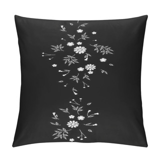 Personality  Tiny Field Flower Realistic Embroidery. Wild Herbs Daisy Textile Print Decoration Black Fashion Traditional Vector Illustration Vintage Design Template. Seamless Border Ditsy Ornament Pillow Covers