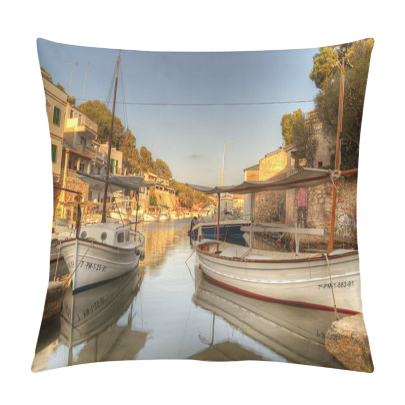 Personality  Boats in Cala Figuera in Majorca at sunset pillow covers
