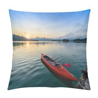 Personality  Canoe Floating On The Calm Water Under Amazing Sunrise Pillow Covers
