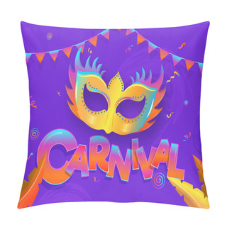 Personality  Flat Style Carnival Poster Or Banner Design With Illustration Of Party Mask On Purple Background. Pillow Covers