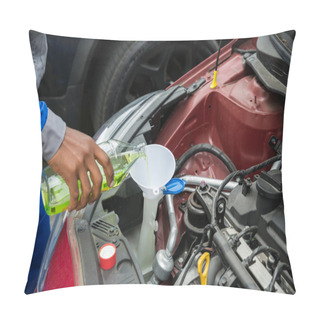 Personality  Mechanic Pouring Oil Into The Car Engine Pillow Covers