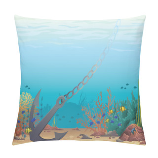 Personality  Anchor And Coral Reef. Underwater Vector. Pillow Covers