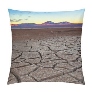 Personality  Cracked Earth And Licancabur Volcano At The Atacama Desert. Pillow Covers
