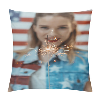 Personality  Girl In American Patriotic Outfit  Pillow Covers