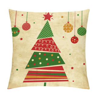 Personality  Vintage Christmas Card With Tree And Ornaments Pillow Covers