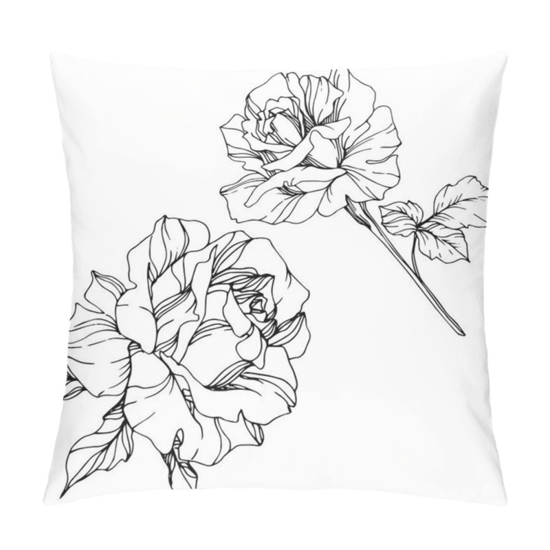 Personality  Beautiful vector rose flowers isolated on white background. Black and white engraved ink art. pillow covers