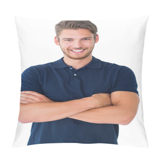 Personality  Handsome Young Man Smiling With Arms Crossed Pillow Covers