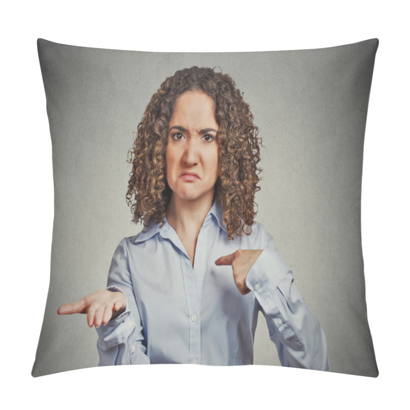 Personality  Woman Gesturing With Hand Pay Back Now Bills Money Pillow Covers