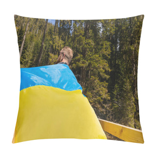 Personality  Man Holding Ukrainian Flag In Green Forest  Pillow Covers