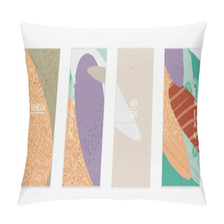 Personality  Retro Hipster Art Print Or Poster Design. Wavy Motley Shapes. Overlapping Hand Drawn Texture. Stripes, Dots And Scribbles Create Exotic Tropical Background. Natural Organic Colors. Pillow Covers