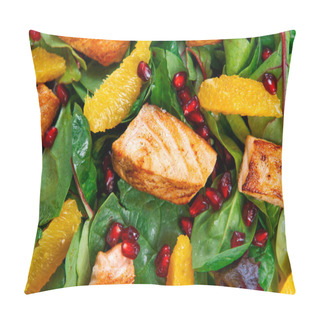 Personality  Fresh Salmon Salad With Vegetables, Pomegranate And Orange. Pillow Covers