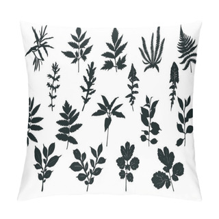 Personality  Set Of Silhouettes Of Leaves. Black Imprint On White Background. Pillow Covers