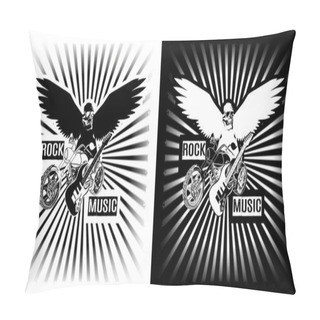 Personality  Eagle Chopper Motorcycle And Electric Black  White Clipart Pillow Covers