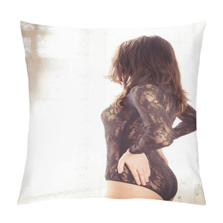 Personality  Beautiful Lady With Perfect Fit Body In Black Combies Dress Pillow Covers