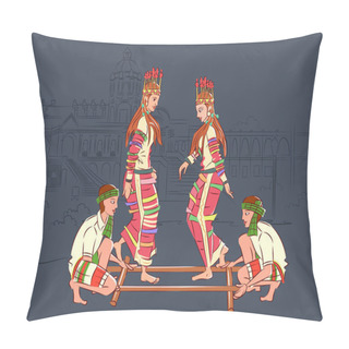 Personality  Couple Performing Cheraw Folk Dance Of Mizoram, India Pillow Covers