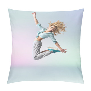 Personality  Curly-haired Athlete Woman Jumping And Dancing Pillow Covers