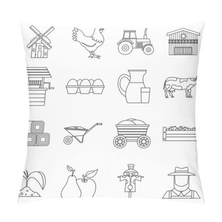 Personality  Farm Icons Set, Outline Style Pillow Covers