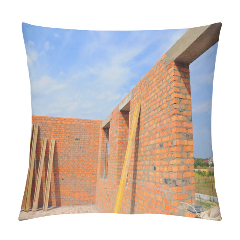 Personality  Interior of a Unfinished Red Brick House Walls under Constructio pillow covers