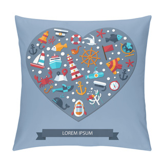 Personality  Illustration Of Vintage Flat Design Modern Nautical, Marine Comp Pillow Covers