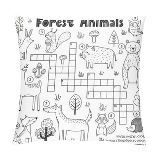 Personality  Black And White Crossword For Kids With Forest Animals. Woodland Coloring Page Pillow Covers