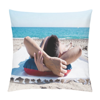 Personality  Young Man Sun Tanning On The Beach Pillow Covers